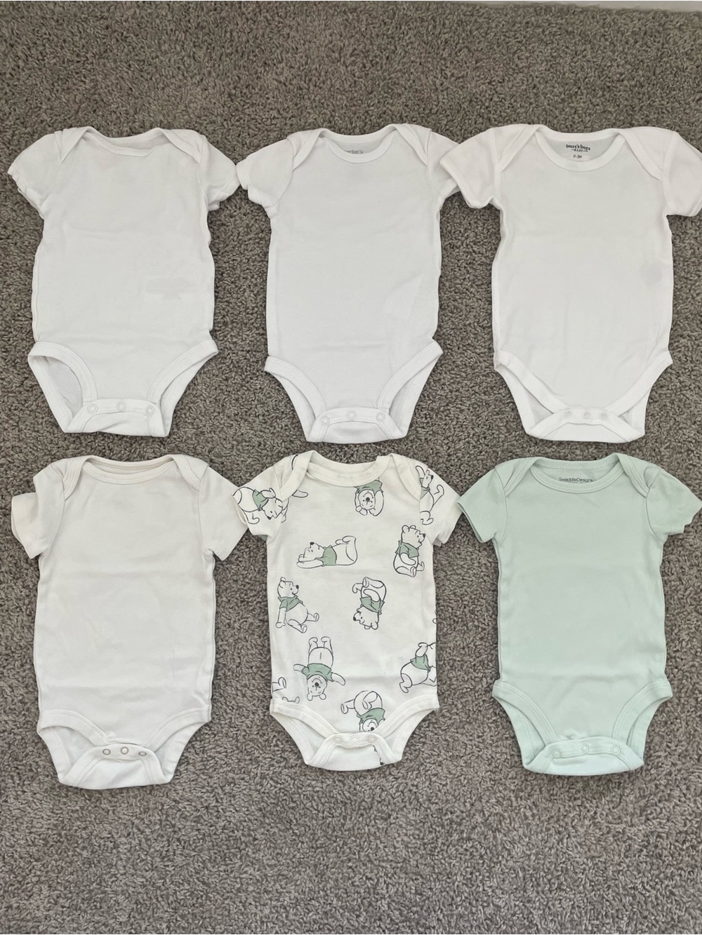 White & Mint Short-Sleeve Baby Onesies
